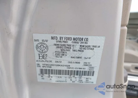 2008 Ford Escape Xlt z USA, uszkodzony, nr VIN 1FMCU03128KA31025